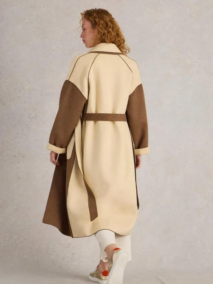 Women Sabine Wool Blend Coat Natural Multi White Stuff Coats and Jackets