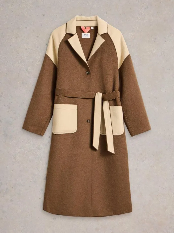 Women Sabine Wool Blend Coat Natural Multi White Stuff Coats and Jackets