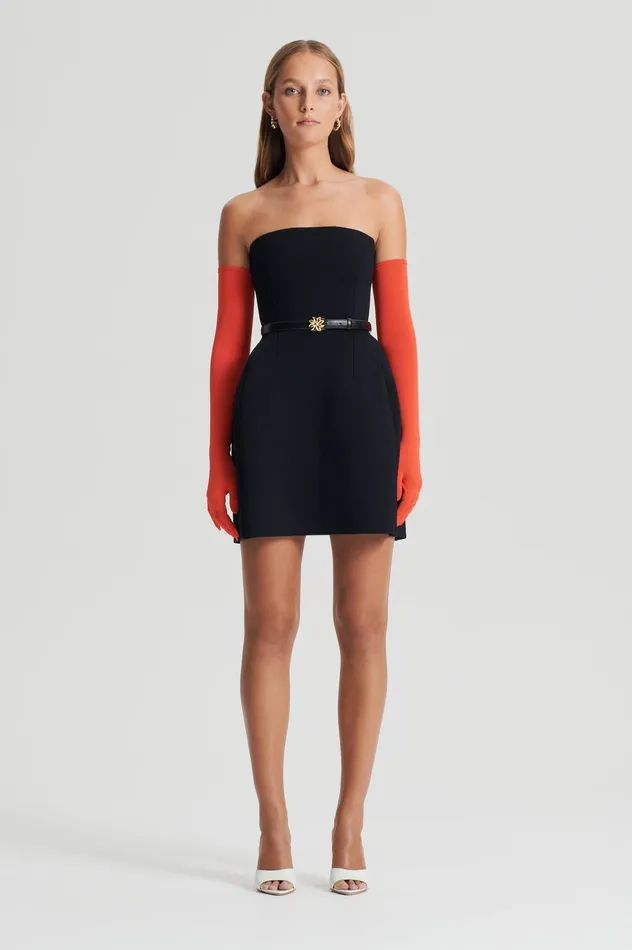 Women Scanlan Theodore CREPE KNIT PEPLUM STRAPLESS DRESS BLACK Dresses