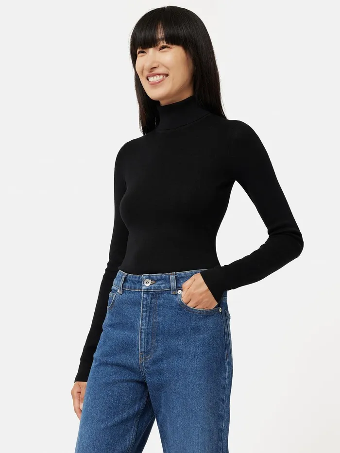 Women Silk Cotton Polo Jumper Black Jigsaw Knitwear and Cashmere