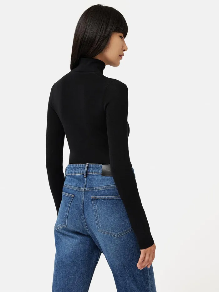 Women Silk Cotton Polo Jumper Black Jigsaw Knitwear and Cashmere