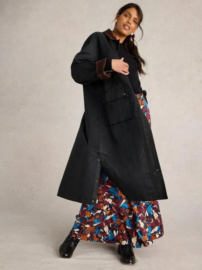 Women Sloe Cotton Coat Pure Black White Stuff Coats and Jackets