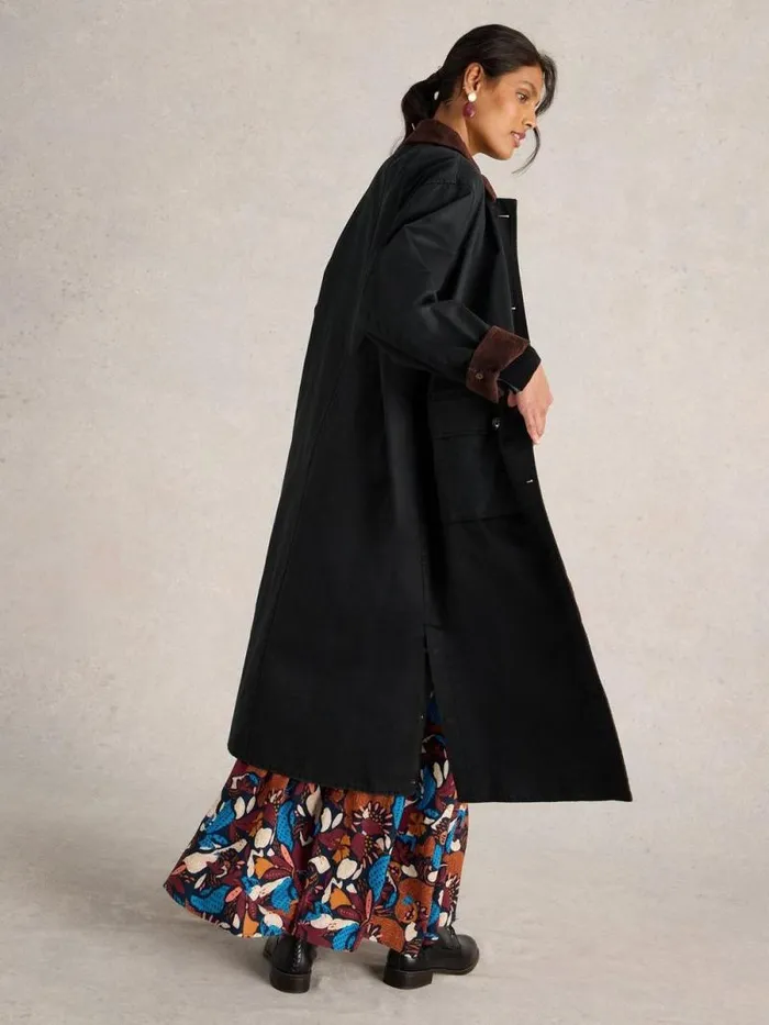 Women Sloe Cotton Coat Pure Black White Stuff Coats and Jackets