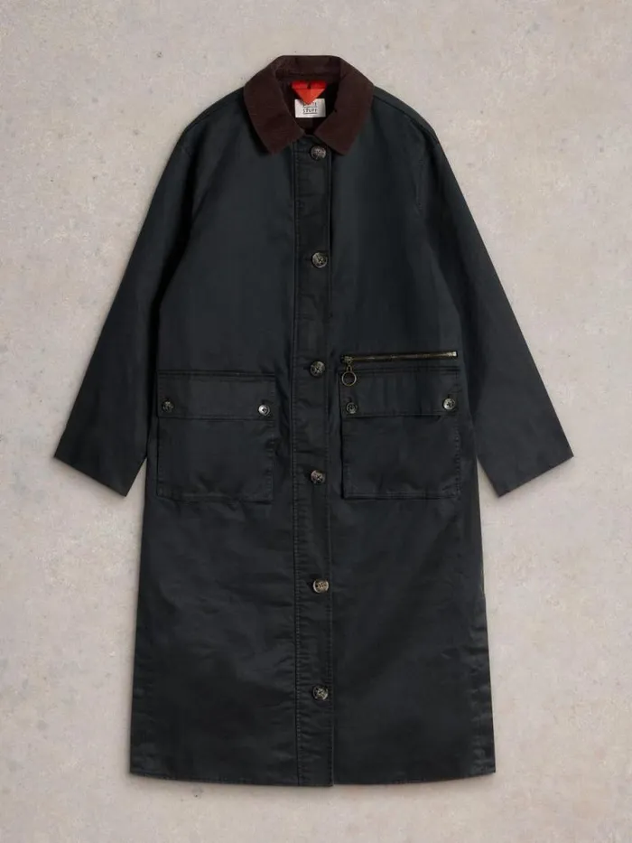 Women Sloe Cotton Coat Pure Black White Stuff Coats and Jackets