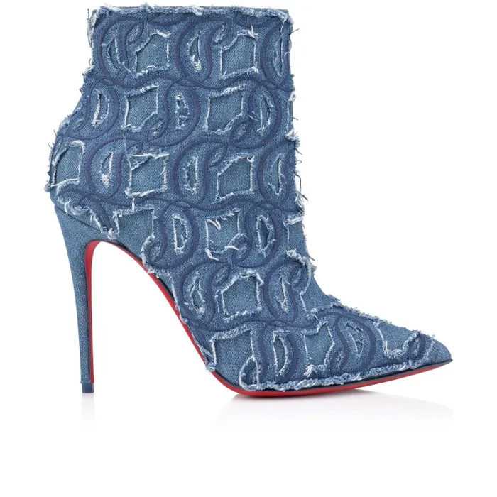 Women So Kate Booty Toile Denim Brod 100 Mm Low Boots 8211 Denim Embroidered 8211 Denim Christian Louboutin Boots