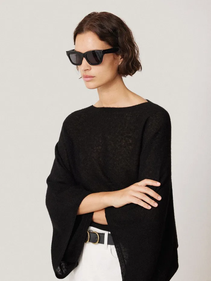 Women Soft Gauzy Knit Poncho Jumper Black Jigsaw Coords