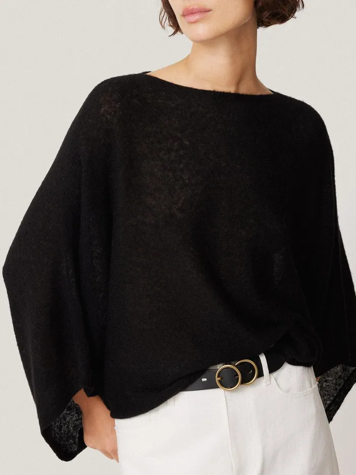 Women Soft Gauzy Knit Poncho Jumper Black Jigsaw Coords