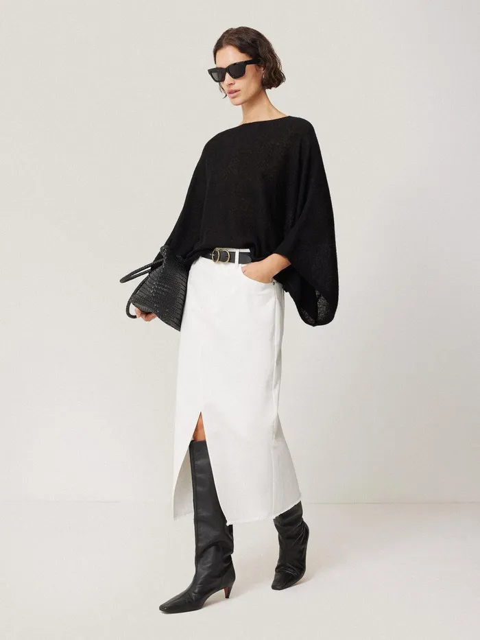 Women Soft Gauzy Knit Poncho Jumper Black Jigsaw Coords