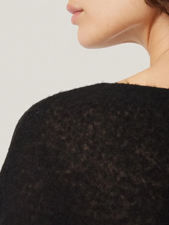 Women Soft Gauzy Knit Poncho Jumper Black Jigsaw Coords