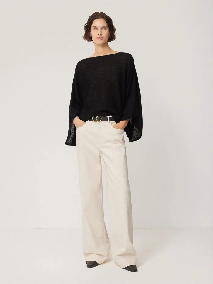Women Soft Gauzy Knit Poncho Jumper Black Jigsaw Coords