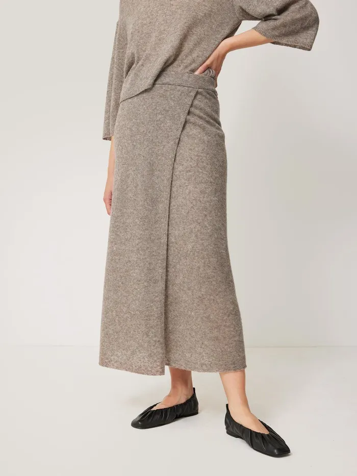 Women Soft Gauzy Knit Skirt Taupe Jigsaw Skirts