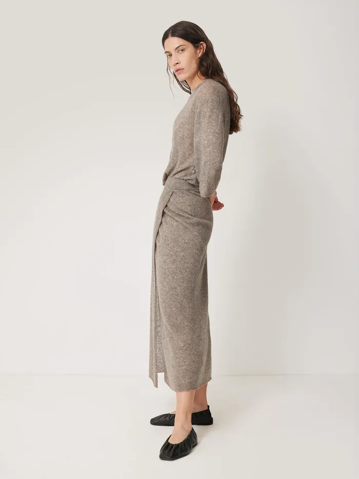 Women Soft Gauzy Knit Skirt Taupe Jigsaw Skirts