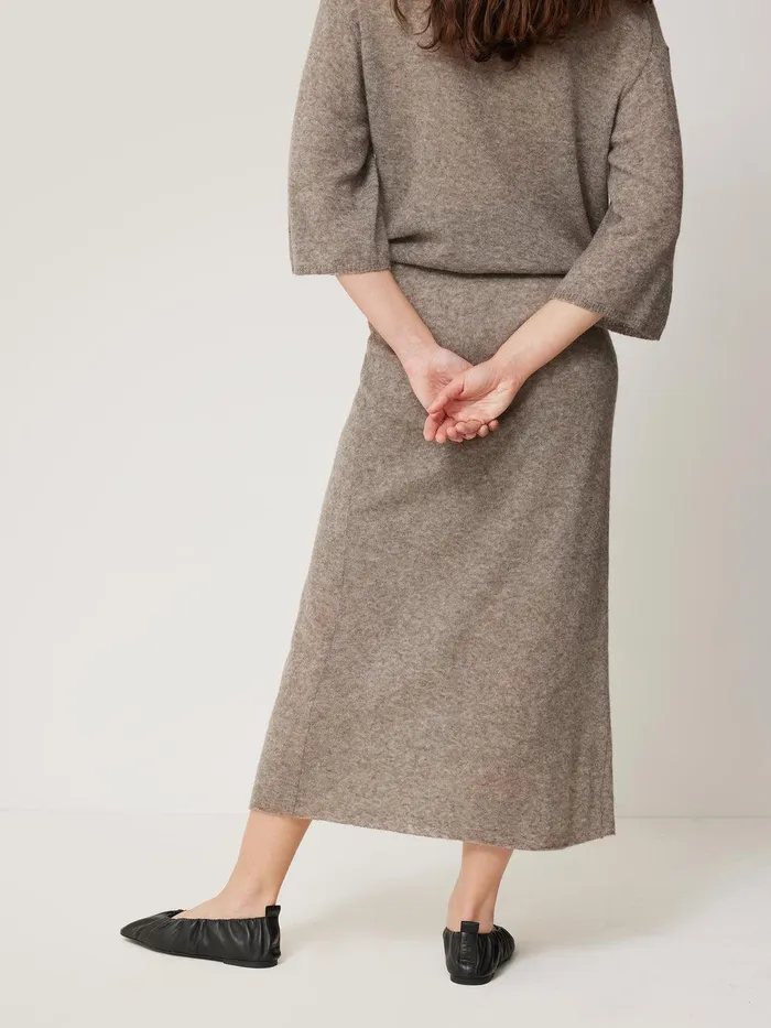 Women Soft Gauzy Knit Skirt Taupe Jigsaw Skirts