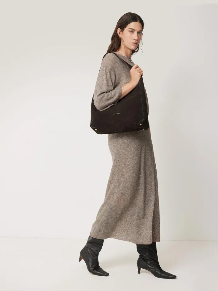 Women Soft Gauzy Knit Skirt Taupe Jigsaw Skirts