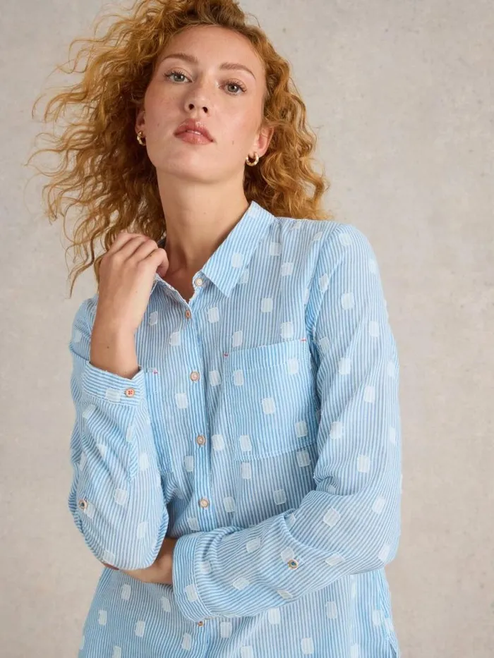 Women Sophie Organic Cotton Long Sleeve Shirt Blue Multi White Stuff Shirts and Blouses