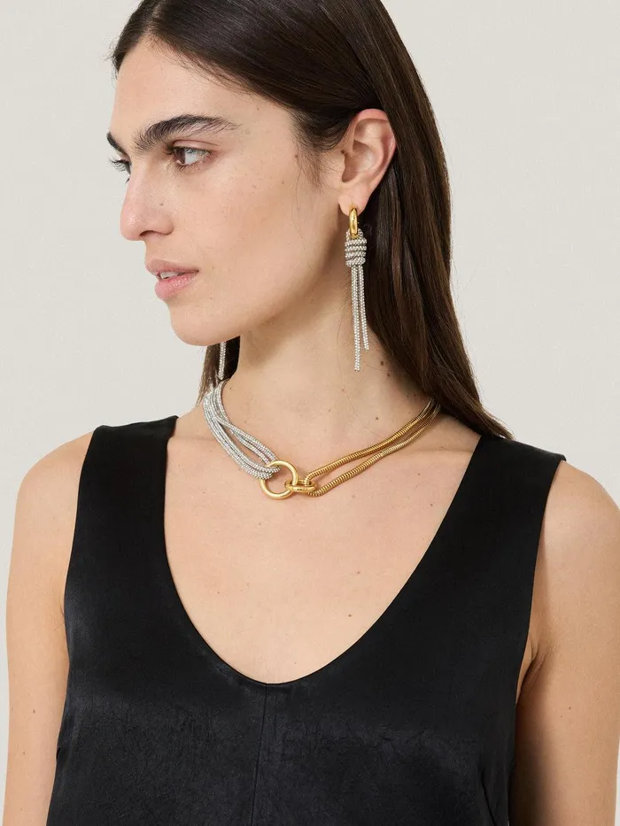 Women Sparkle Cord Necklace Silver Jigsaw Party