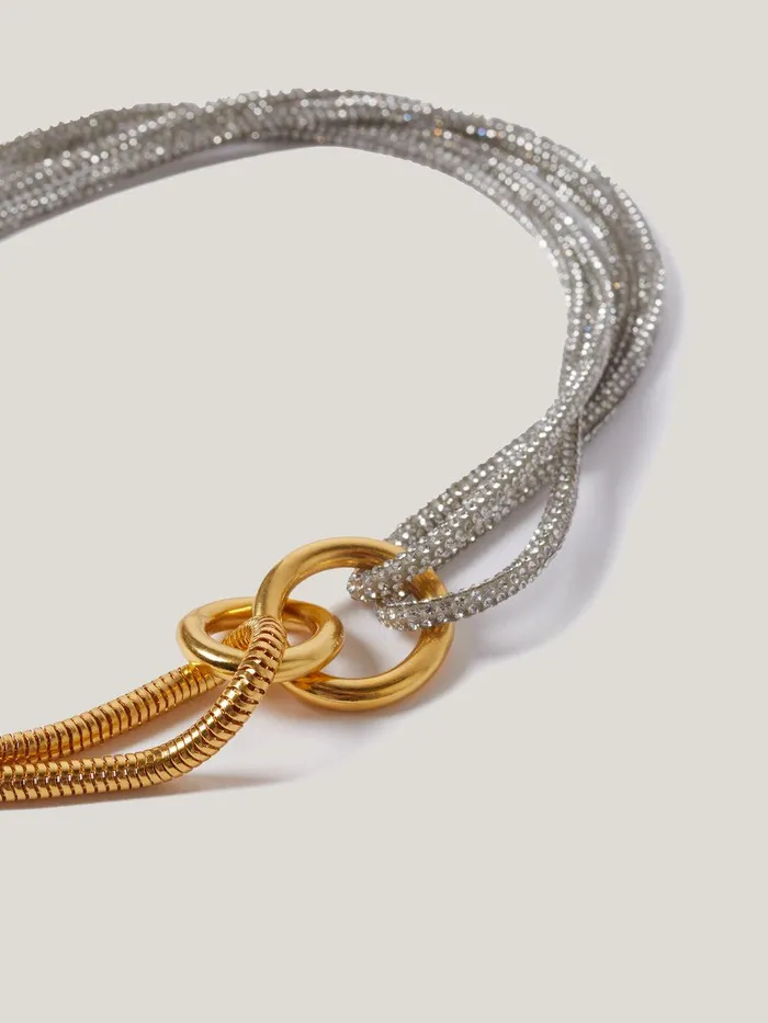 Women Sparkle Cord Necklace Silver Jigsaw Party