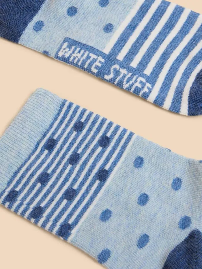 Women Spot Striped Socks Light Blue White Stuff Socks