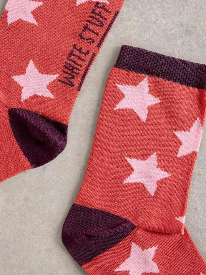 Women Star Ankle Socks Red Multi White Stuff Socks