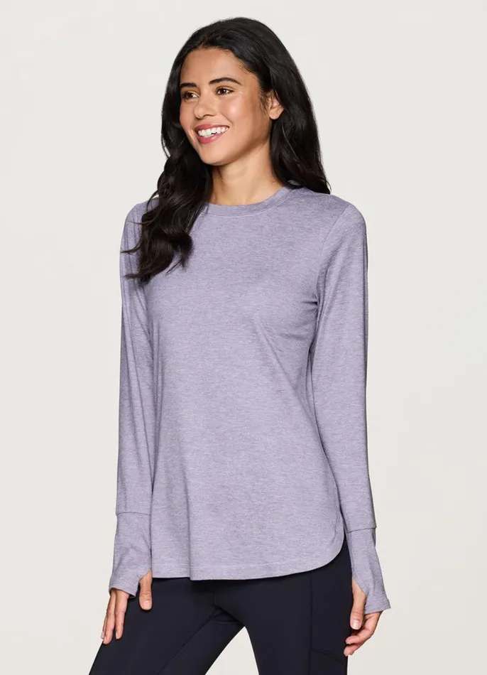 Women Studio Practice Long Sleeve Tunic Tee Light Purple RBX Active Long Sleeve