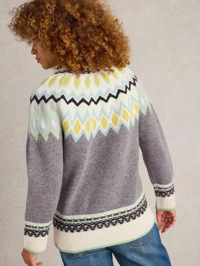 Women SUNSET FAIRISLE JUMPER Grey Multi White Stuff Knitwear Women SUNSET FAIRISLE JUMPER Grey Multi White Stuff Knitwear