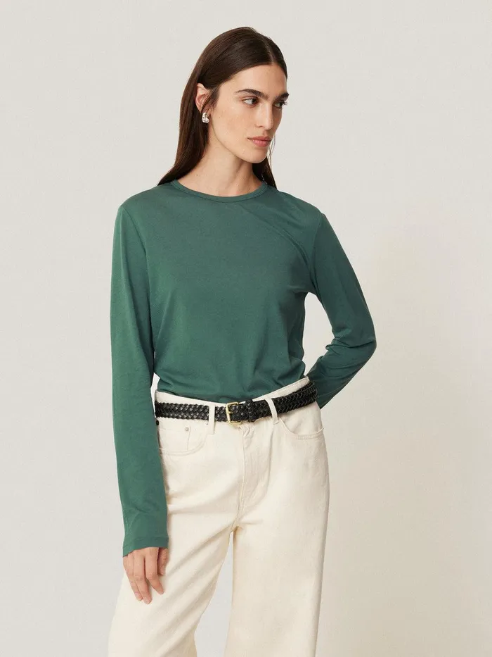 Women Supima Cotton Long Sleeve Tee Frozen Pine Jigsaw Shirts and Tops