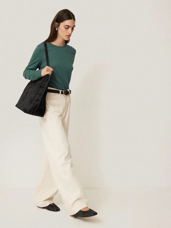 Women Supima Cotton Long Sleeve Tee Frozen Pine Jigsaw Shirts and Tops