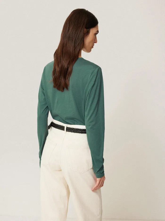 Women Supima Cotton Long Sleeve Tee Frozen Pine Jigsaw Shirts and Tops