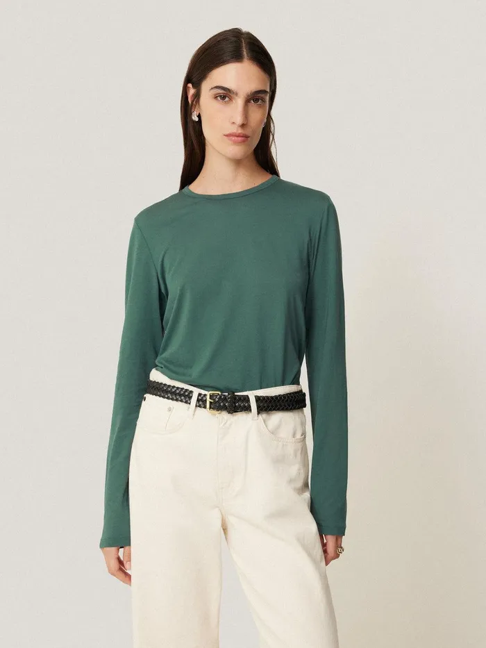 Women Supima Cotton Long Sleeve Tee Frozen Pine Jigsaw Shirts and Tops