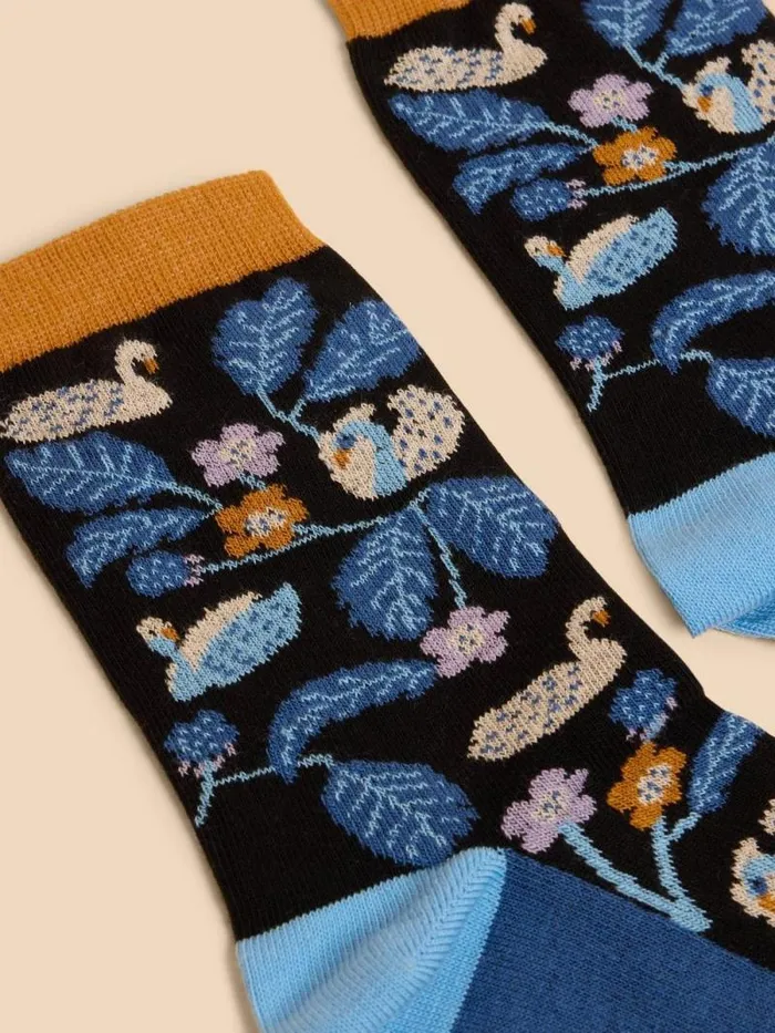 Women Swan Ankle Sock Black Multi White Stuff Socks