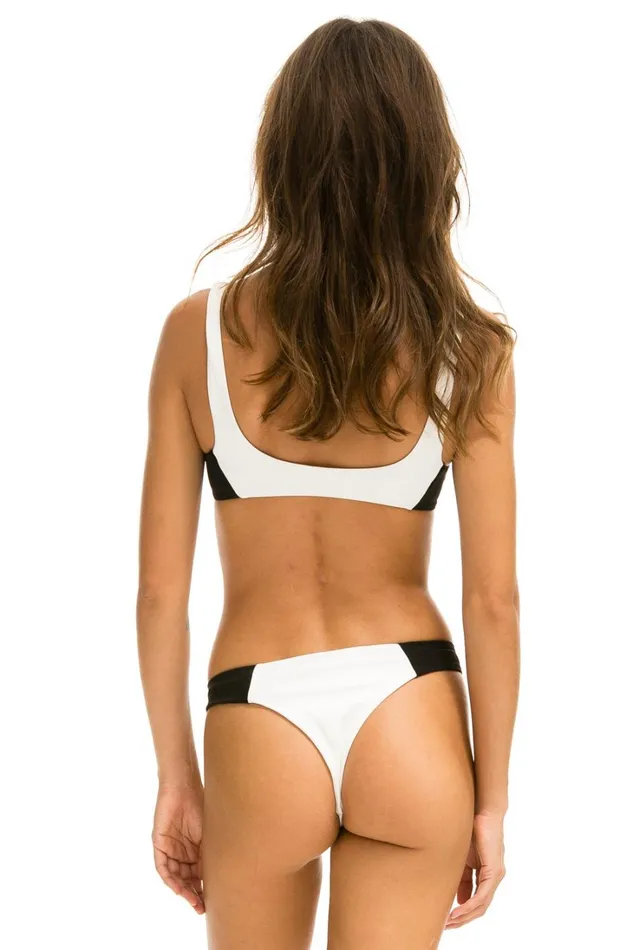 Women Swim Aviator Nation HICUT COLOR BLOCK CHEEKY BIKINI BOTTOMS 8211 VINTAGE WHITE BLACK