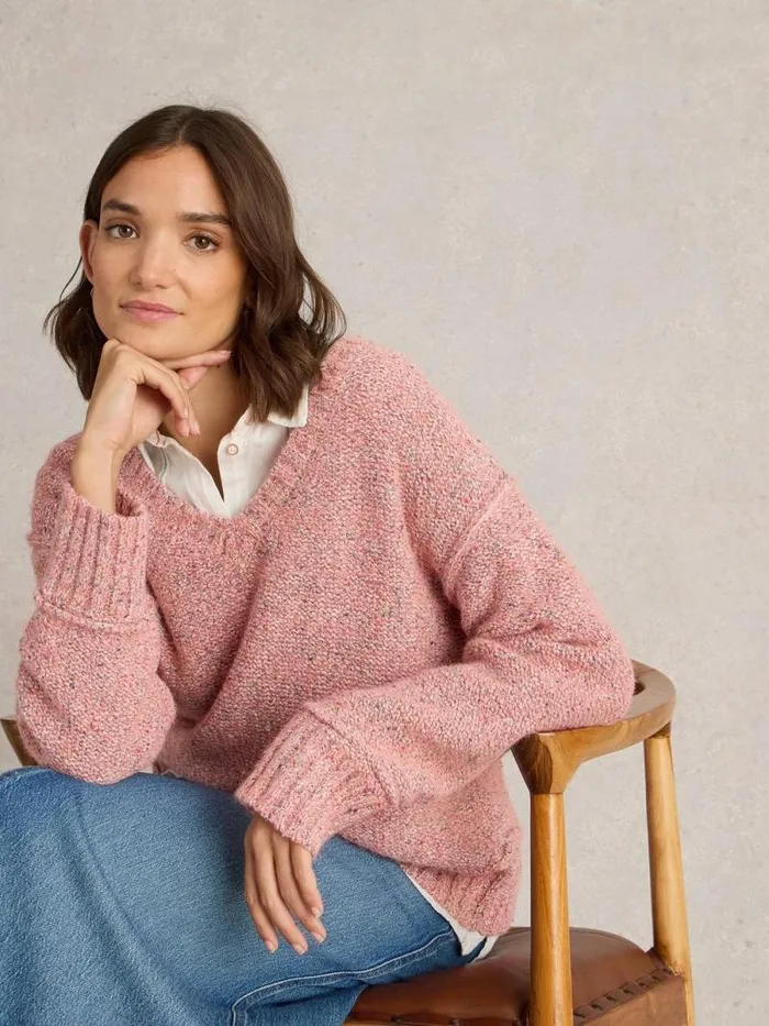 Women TAMMY TEXTURED V NECK Light Pink White Stuff Knitwear