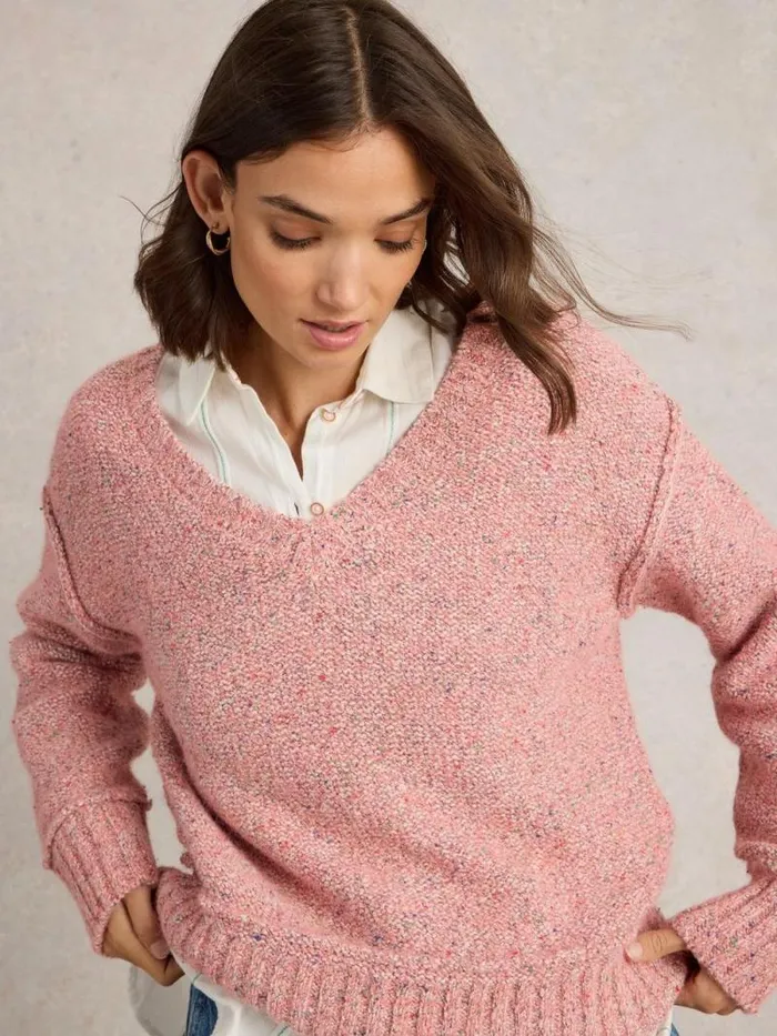 Women TAMMY TEXTURED V NECK Light Pink White Stuff Knitwear