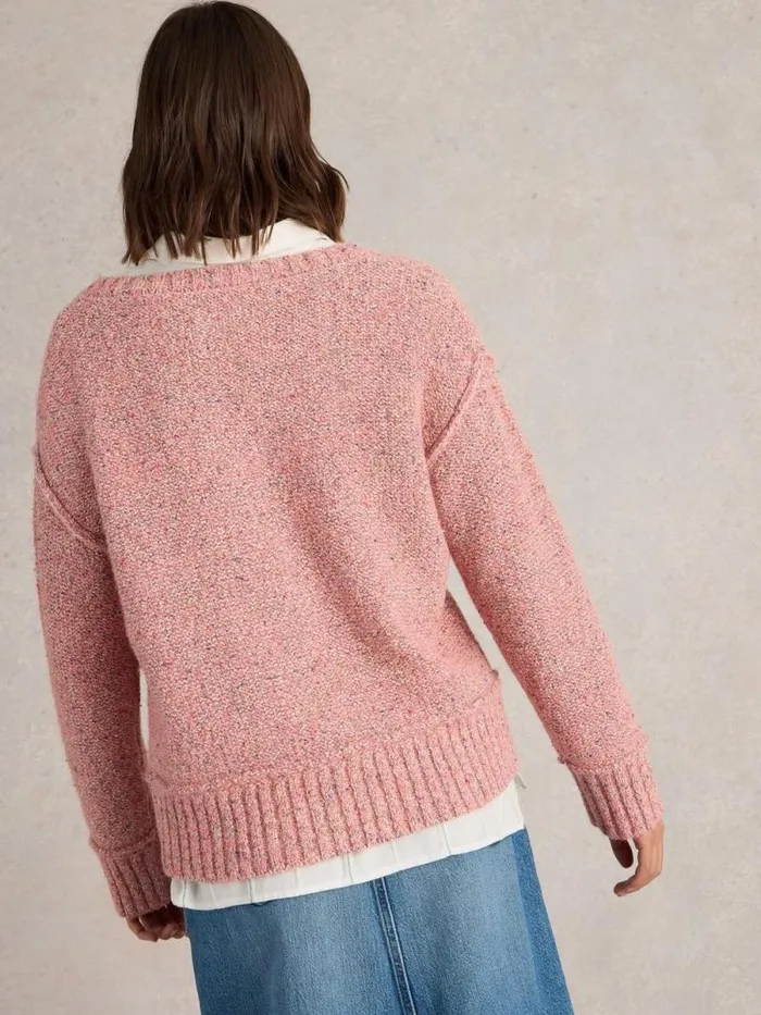 Women TAMMY TEXTURED V NECK Light Pink White Stuff Knitwear