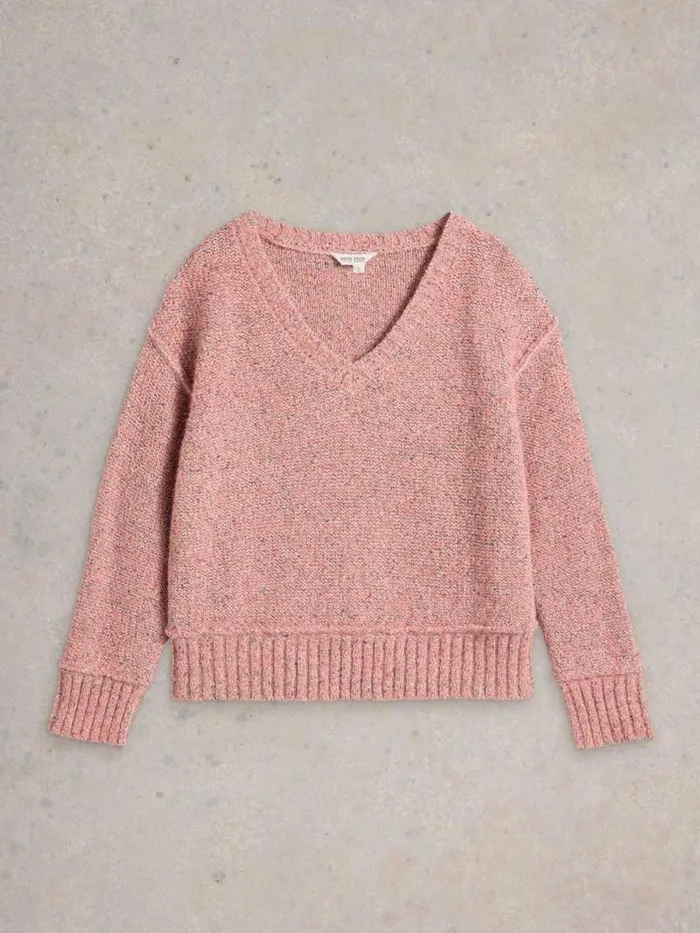 Women TAMMY TEXTURED V NECK Light Pink White Stuff Knitwear