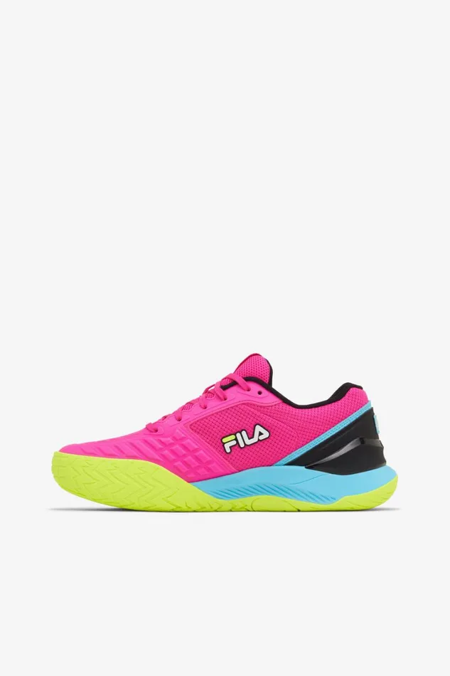 Women Tennis Fila Axilus 3 693 Pink Glo Bluefish Safety Yellow