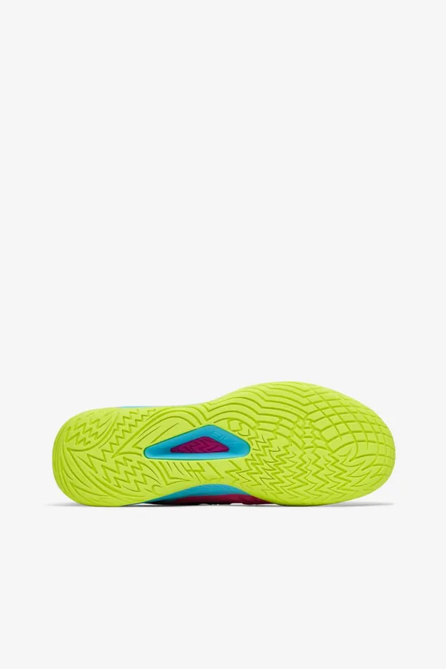 Women Tennis Fila Axilus 3 693 Pink Glo Bluefish Safety Yellow