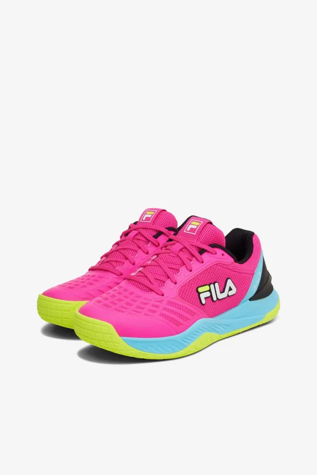 Women Tennis Fila Axilus 3 693 Pink Glo Bluefish Safety Yellow