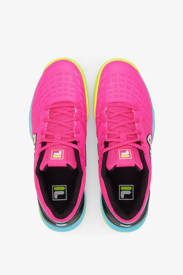Women Tennis Fila Axilus 3 693 Pink Glo Bluefish Safety Yellow
