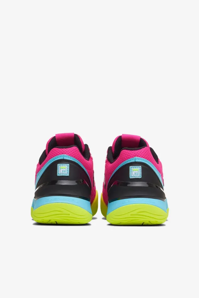 Women Tennis Fila Axilus 3 693 Pink Glo Bluefish Safety Yellow