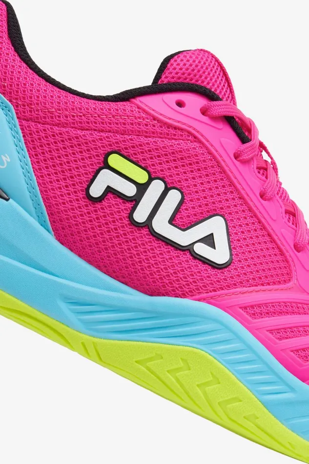 Women Tennis Fila Axilus 3 693 Pink Glo Bluefish Safety Yellow
