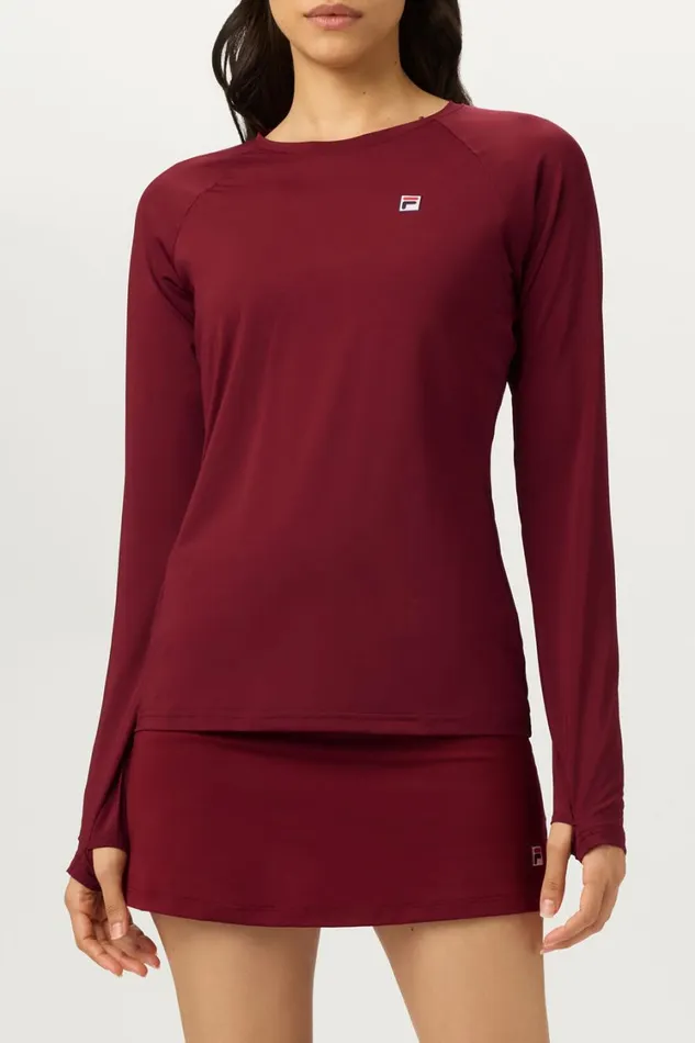 Women Tennis Fila Tennis Essentials Long Sleeve UV Blocker 600 Cabernet Women Tennis Fila Tennis Essentials Long Sleeve UV Blocker 600 Cabernet