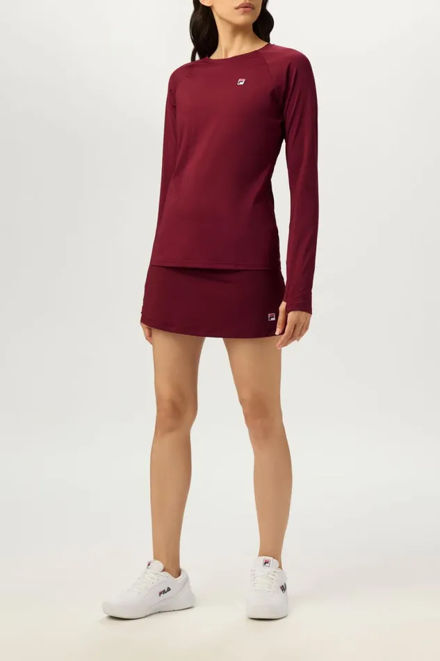 Women Tennis Fila Tennis Essentials Long Sleeve UV Blocker 600 Cabernet Women Tennis Fila Tennis Essentials Long Sleeve UV Blocker 600 Cabernet