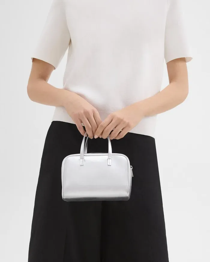 Women Theory Bags Mini Pillow Bag In Metallic Leather Silver