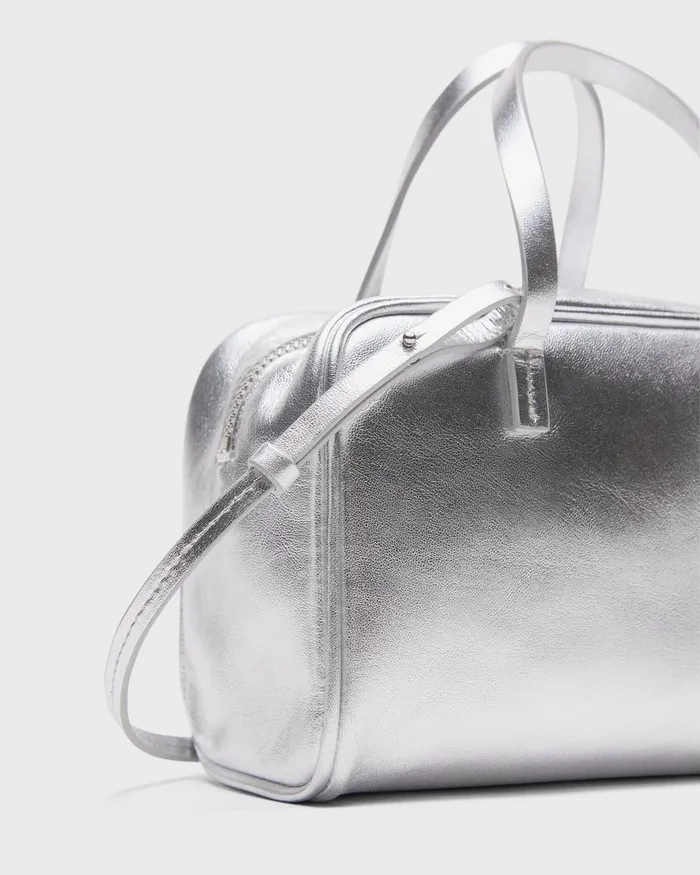 Women Theory Bags Mini Pillow Bag In Metallic Leather Silver