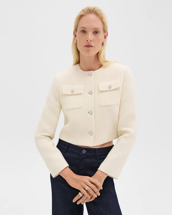 Women Theory Blazers Jackets Cardigan Jacket In Tweed Ivory