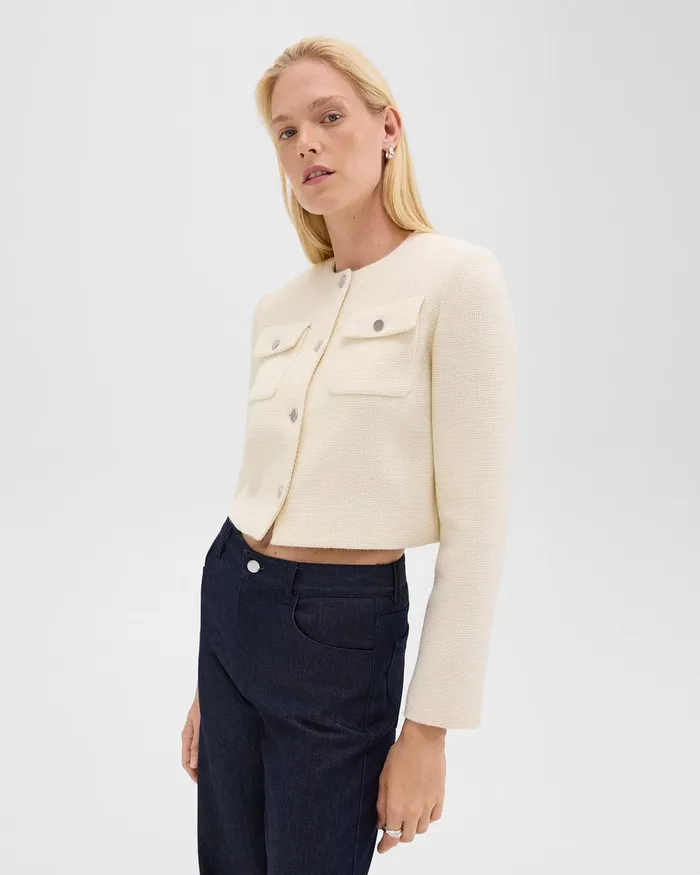 Women Theory Blazers Jackets Cardigan Jacket In Tweed Ivory