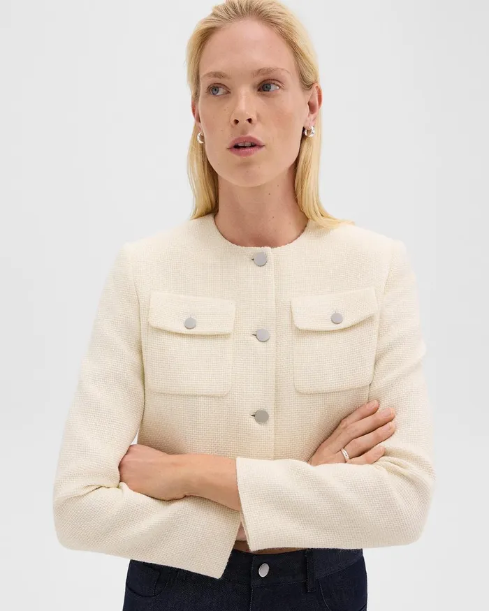 Women Theory Blazers Jackets Cardigan Jacket In Tweed Ivory