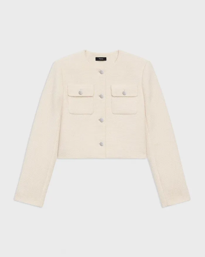 Women Theory Blazers Jackets Cardigan Jacket In Tweed Ivory