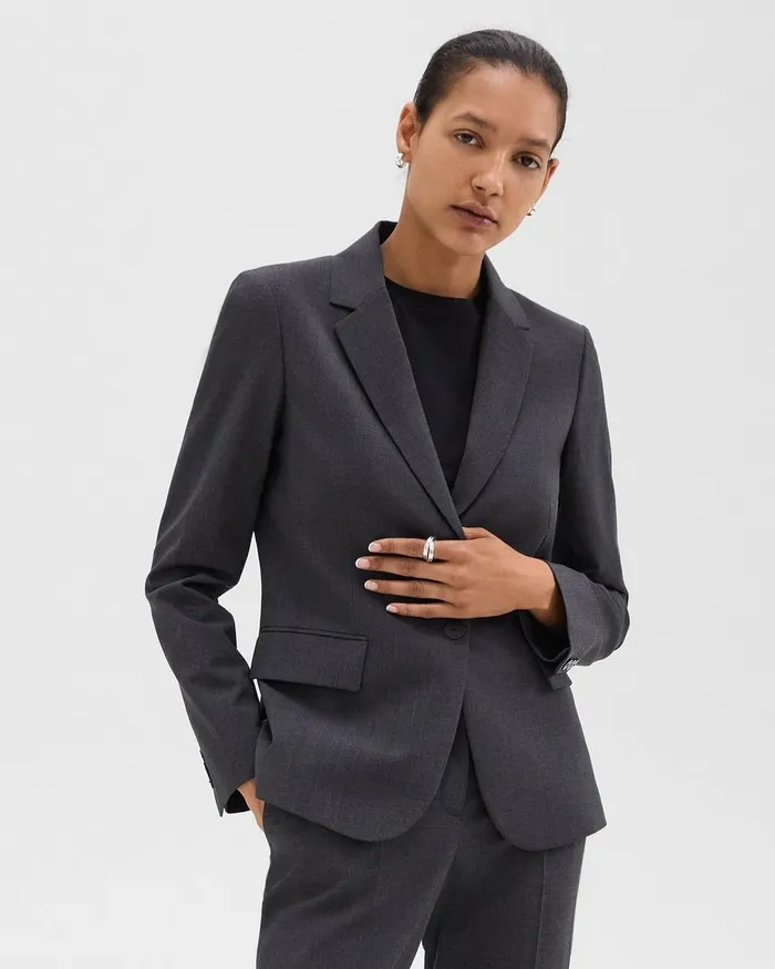 Women Theory Blazers Jackets Carissa Blazer In Good Wool Charcoal Melange